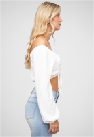 Kurze V-Neck Bluse mit Ballonrmeln Raffdetail vorne Cloud5ive