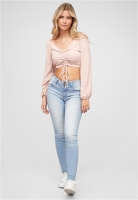 Kurze V-Neck Bluse mit Ballonrmeln Raffdetail vorne Cloud5ive