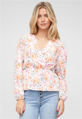 V-Neck Schchenbluse m. Blumen Print in Wickeloptik Cloud5ive