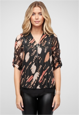 Top Chiffon mit Zipper und Print Cloud5ive