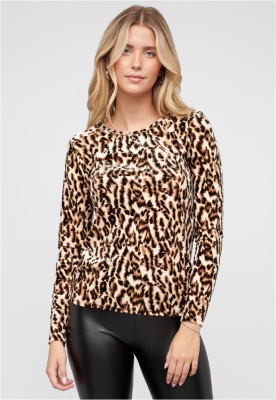 Camasa urban Langarm Samt Longsleeve mit Leo Print