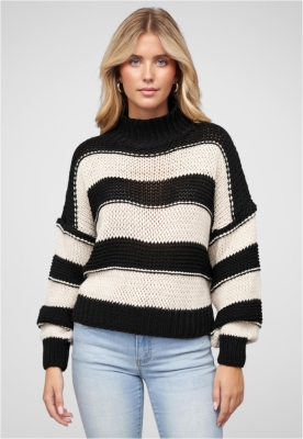 Strick-Sweater Pullover mit High-Neck und Streifen-Muster Cloud5ive