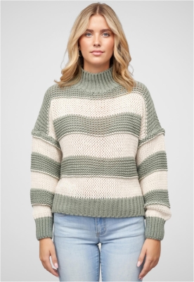 Strick-Sweater Pullover mit High-Neck und Streifen-Muster Cloud5ive