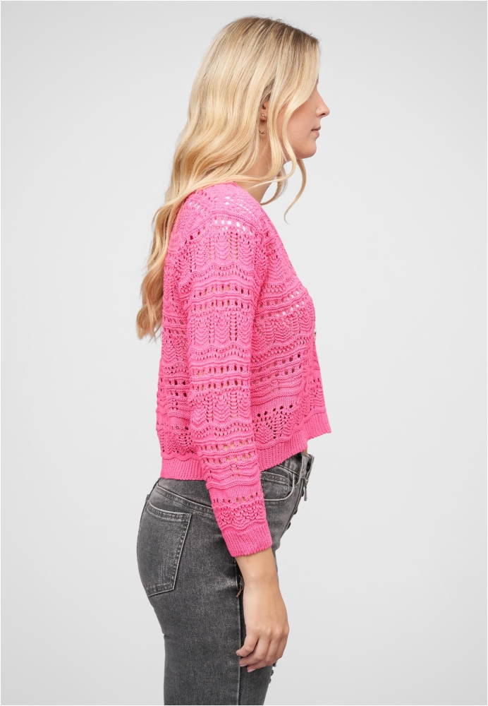 Pulover cardigan mit Lochstrickmuster