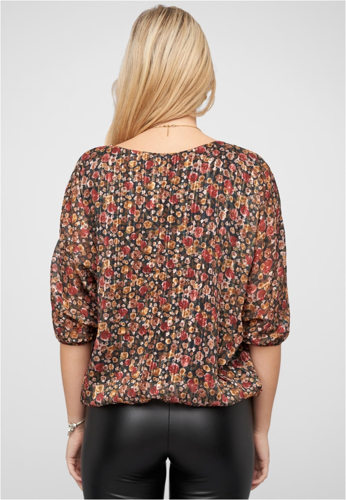 3/4 Arm Lurex Bluse mit Rosen Print 2-lagig Cloud5ive