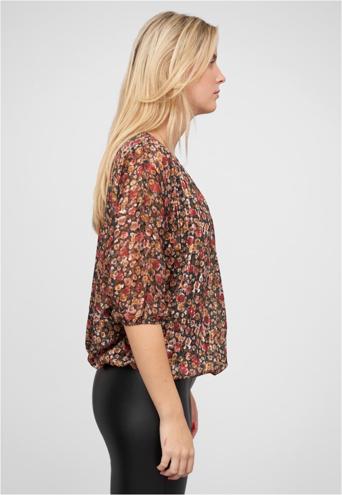 3/4 Arm Lurex Bluse mit Rosen Print 2-lagig Cloud5ive