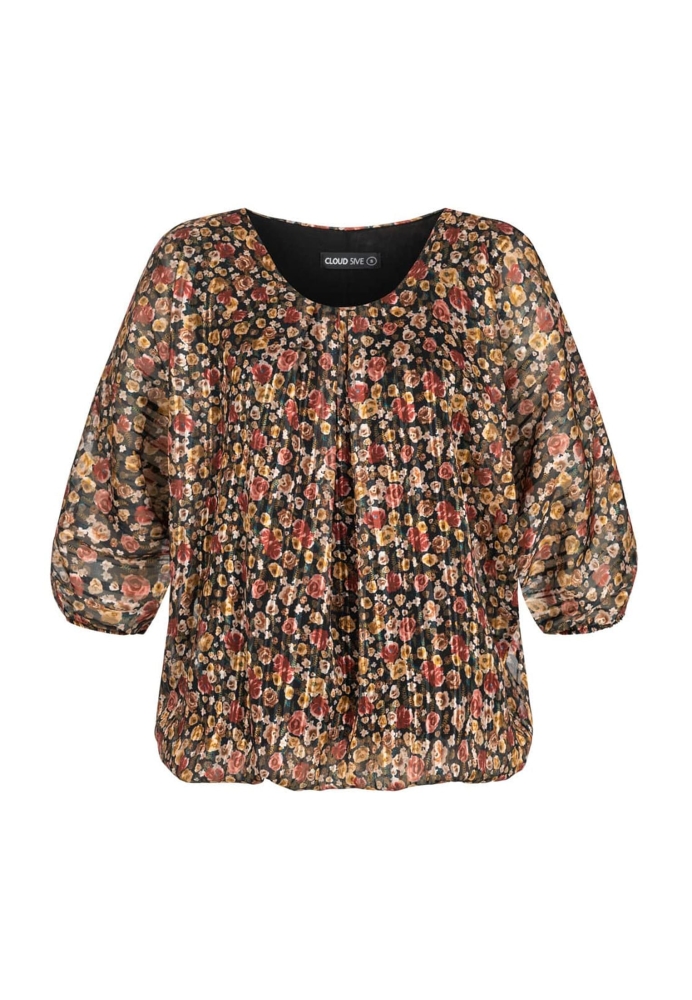 3/4 Arm Lurex Bluse mit Rosen Print 2-lagig Cloud5ive