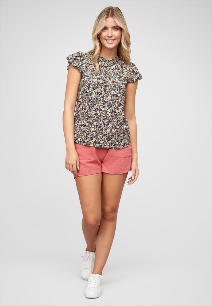 Bluse mit 4er Knopfleiste und Blumen Print Cloud5ive