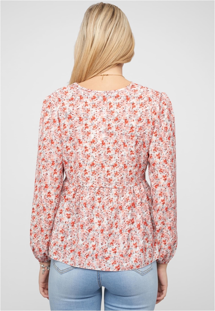 V-Neck Bluse mit Rschendetails und Blumen Print Cloud5ive