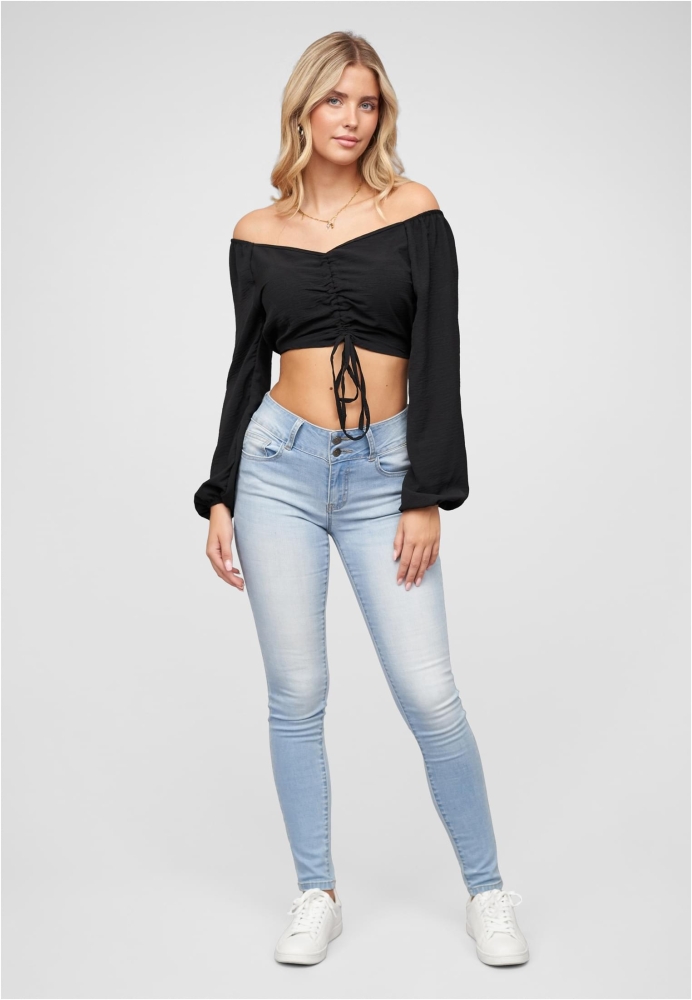 Kurze V-Neck Bluse mit Ballonrmeln Raffdetail vorne Cloud5ive