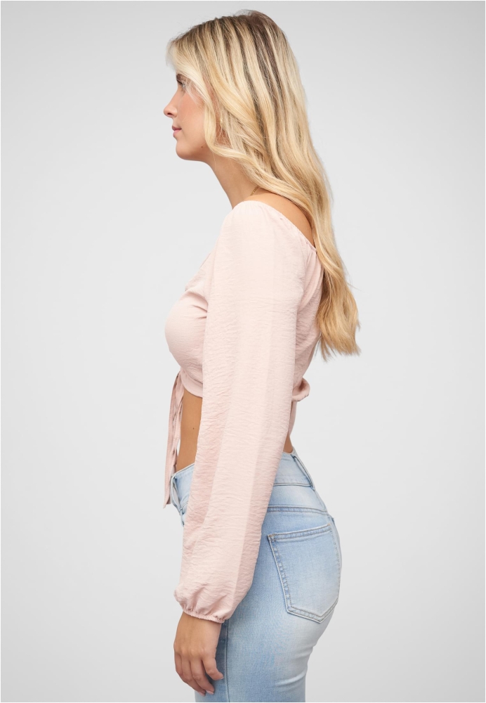 Kurze V-Neck Bluse mit Ballonrmeln Raffdetail vorne Cloud5ive