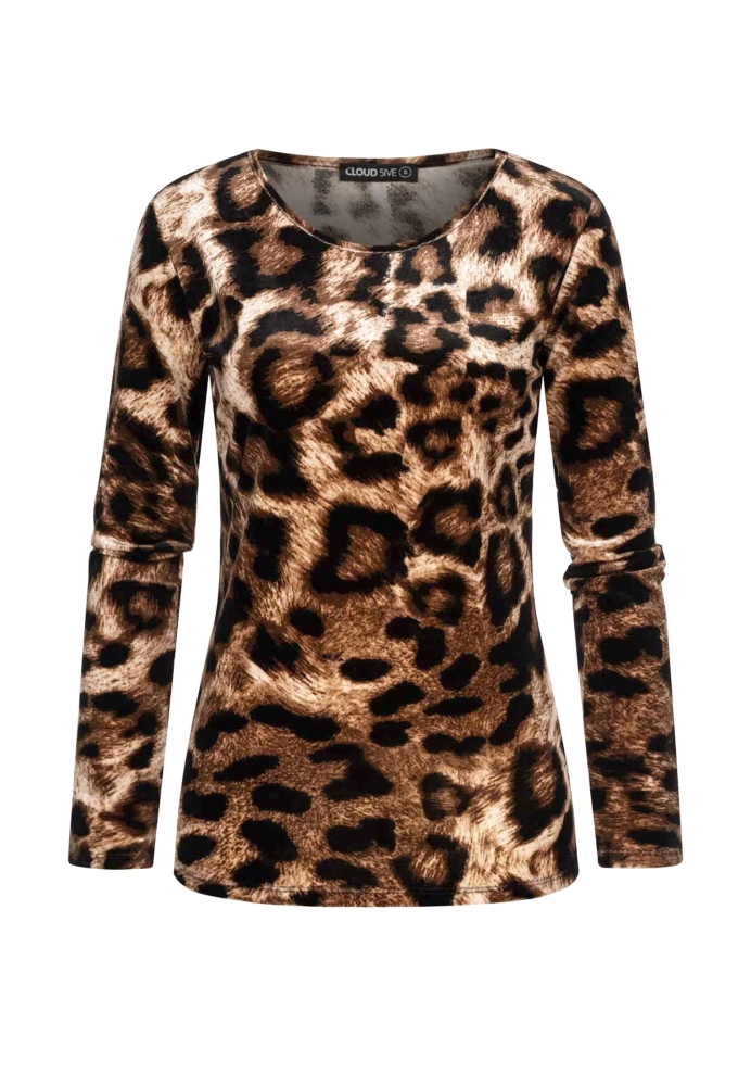 Camasa urban Langarm Samt Longsleeve mit Leo Print