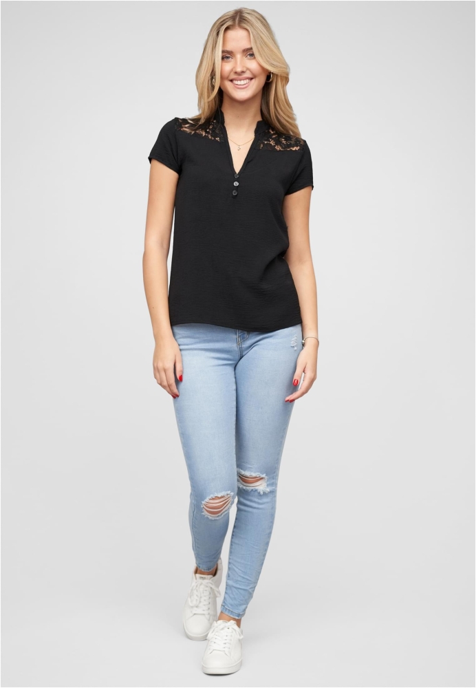 Camasa urban Musselin V-Neck mit Deko Knopfleiste und Spitze Cloud5ive