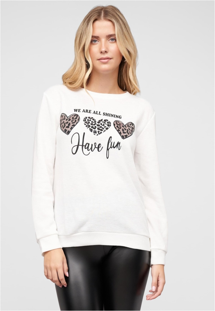 Pullover Sweater mit Have Fun und Leo-Print Herzen Cloud5ive