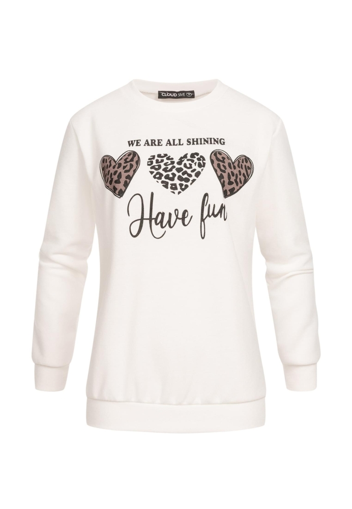 Pullover Sweater mit Have Fun und Leo-Print Herzen Cloud5ive