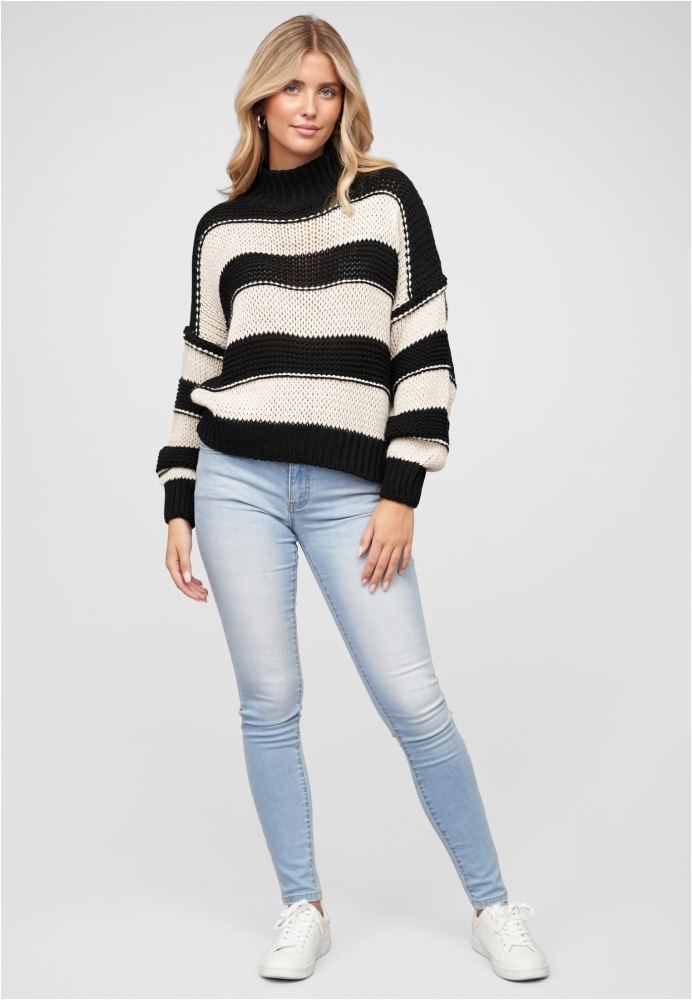 Strick-Sweater Pullover mit High-Neck und Streifen-Muster Cloud5ive