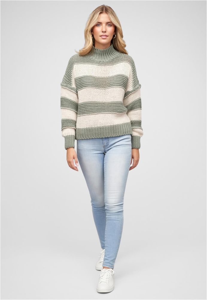 Strick-Sweater Pullover mit High-Neck und Streifen-Muster Cloud5ive