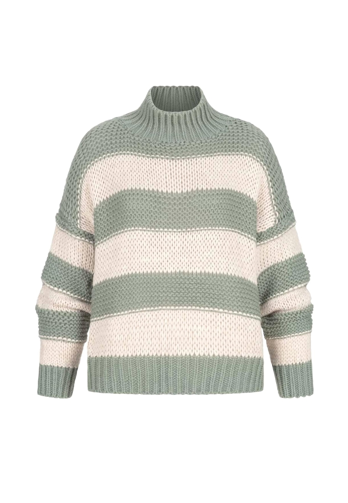 Strick-Sweater Pullover mit High-Neck und Streifen-Muster Cloud5ive