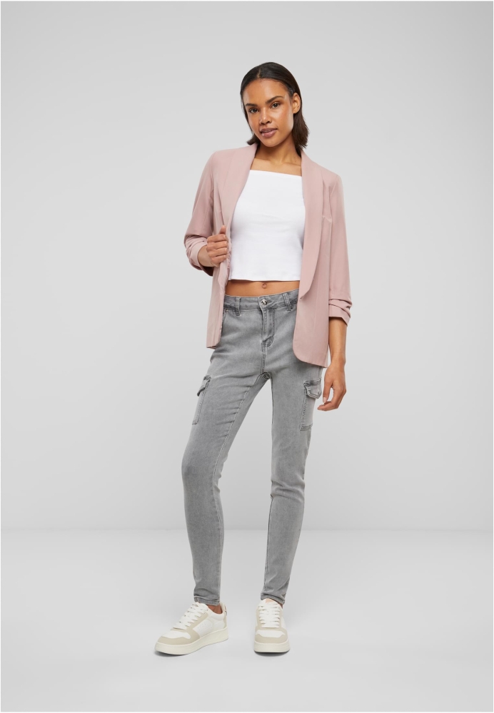 Cloud5ive Damen 3/4 Arm Blazer mit Raffung am ?rmel offener Schnitt