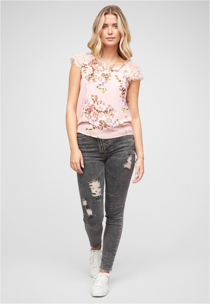 Top Spitzen mit V-Neck und Blumen Print Cloud5ive