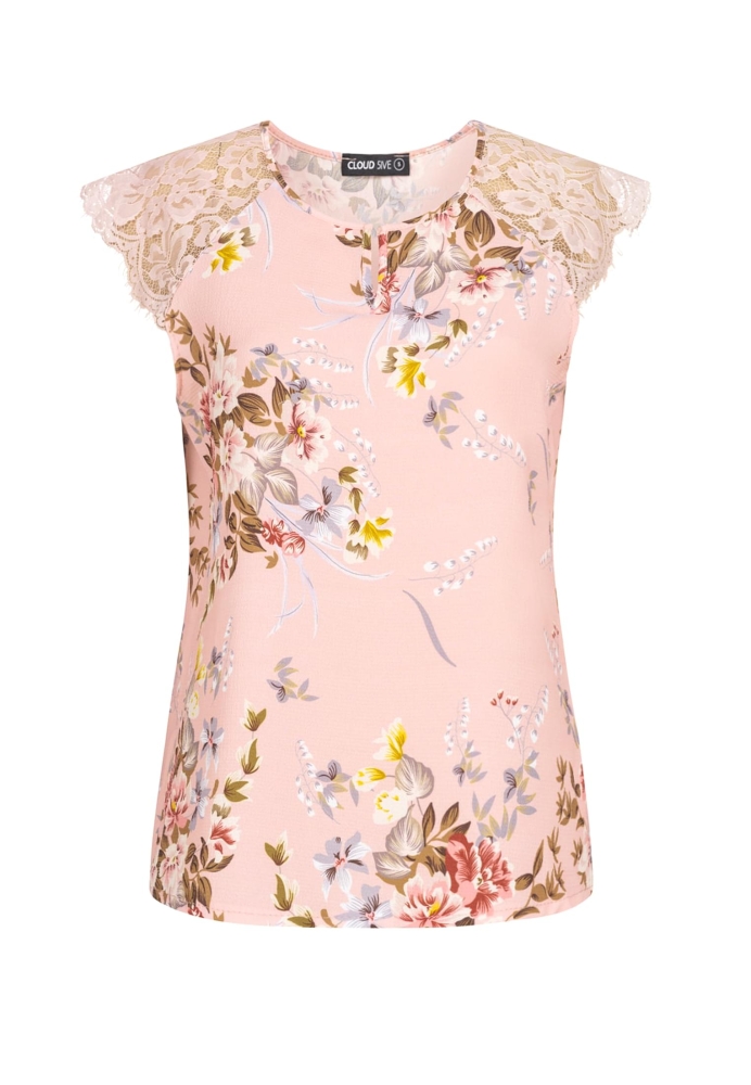 Top Spitzen mit V-Neck und Blumen Print Cloud5ive