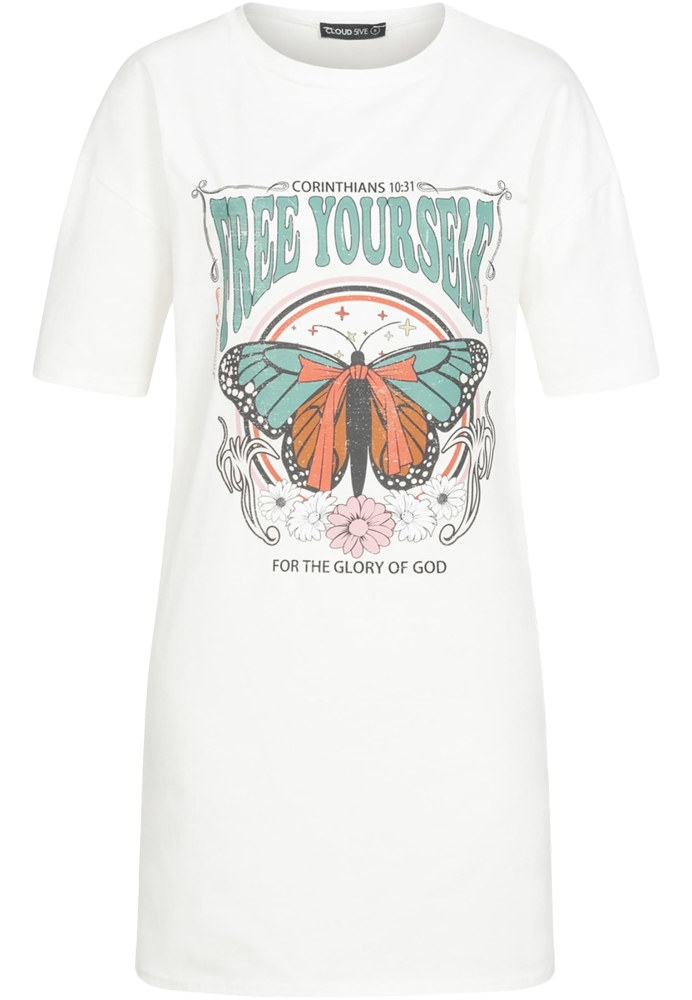 Camasa urban T--Kleid mit Free Yourself Butterfly Print