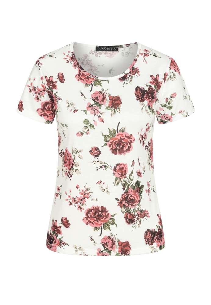 Camasa urban T- mit Blumenprint und Rundhals