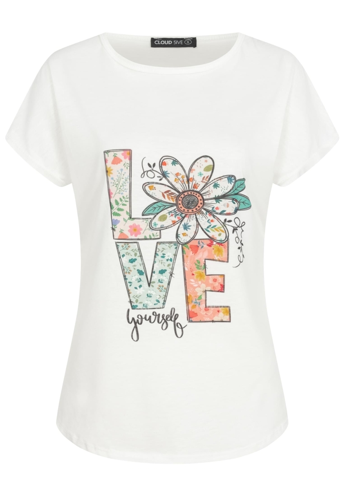 Camasa urban Viskose T- mit Love-Blumen Print